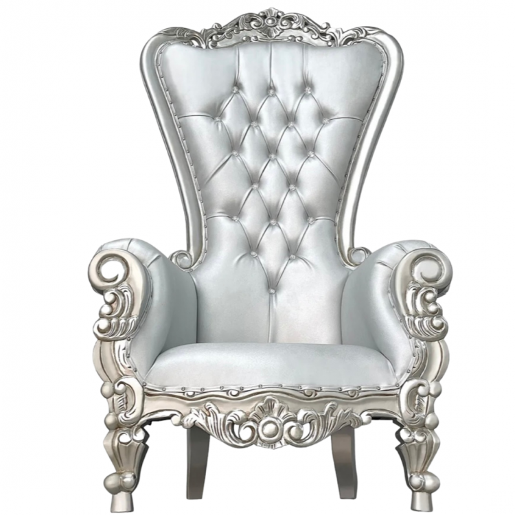 Silver and silver throne chair - LadyB Rental Torrance CA